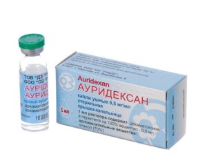 Auridexan (decamethoxine) ear drops 0.5 mg/ml. 5 ml. vial