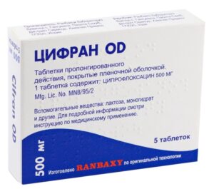 Cifran OD (ciprofloxacin) tablets with prolonged release 500 mg. №5