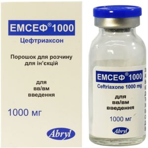 Emsef 1000 (ceftriaxone) powder for solution for injections 1000 mg. №1 vial