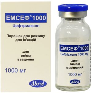 Emsef 1000 (ceftriaxone) powder for solution for injections 1000 mg. №1 vial