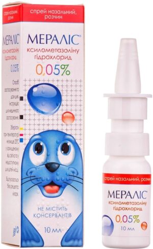 Meralis (xylometazoline hydrochloride) nasal spray 0.05% 10 ml.