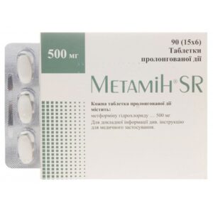 Metamin SR (metformin hydrochloride) tablets prolong. 500 mg. №90