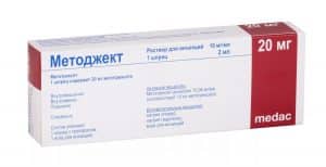 Metodject (methotrexate) solution for injections 50 mg/ml. 0.4 ml. 20 mg. syringe