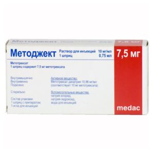 Metodject (methotrexate) solution for injections 50 mg/ml. 0.15 ml. 7.5 mg. syringe