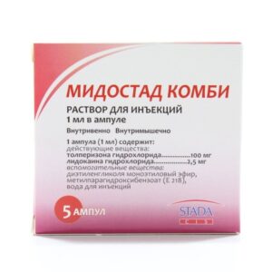 Midostad Combi (tolperisone hydrochloride, lidocaine hydrochloride) solution for injections 1ml. №5