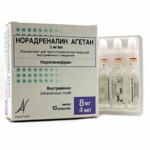 Noradrenalin Tartrat Agetan (norepinephrine tartrate) concentrate for infusions 2 mg/ml. 4 ml. №10