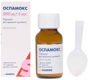 Ospamox (amoxicillin) powder 500 mg/5 ml. suspension 12 g. 60 ml.