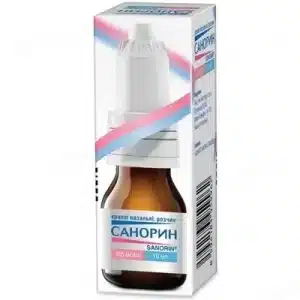 Sanorin (naphazoline nitrate) nasal drops 0.5 mg/ml. 10 ml. vial