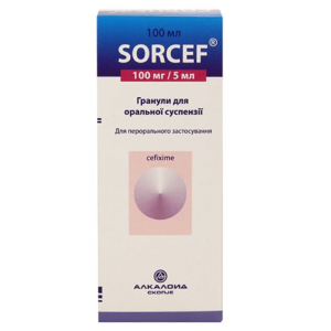 Sorcef (cefixime) granules for oral suspension 100 mg/5 ml. 100 ml. vial