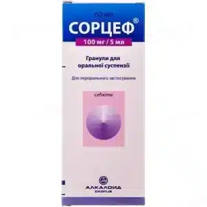 Sorcef (cefixime) granules for oral suspension 100 mg/5 ml. 60 ml. vial