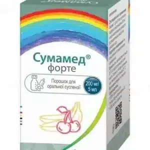 Sumamed forte (azithromycin) powder for oral suspension 200 mg/5 ml. 30 ml. 1200 mg. vial