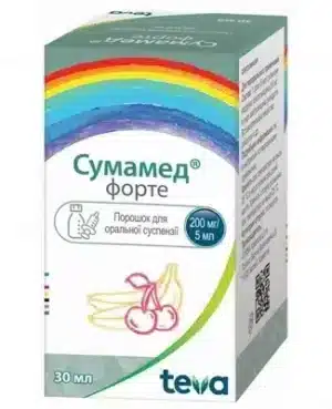 Sumamed forte (azithromycin) powder for oral suspension 200 mg/5 ml. 30 ml. 1200 mg. vial