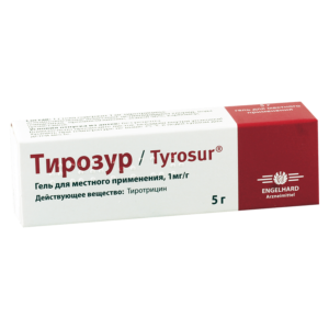 Tirozur (tyrothricin) gel 1 mg/g. 5 g. tube