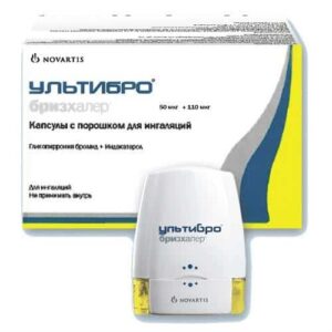 Ultibro Brizchailer (glycopyrronium, indacaterol) capsules 110 mcg/50 mcg. №30 with inhaler