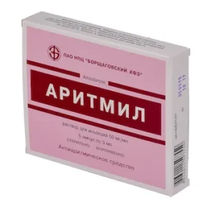 Aritmil (amiodarone hydrochloride) solution for injections 50 mg. 3 ml. ampoules N5
