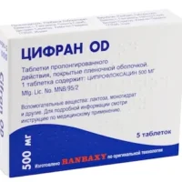 Cifran OD (ciprofloxacin) tablets with prolonged release 500 mg. №5