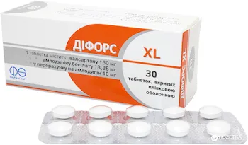 Difors XL (amlodipine besilate and valsartan) coated tablets 10 mg/160 mg. №30