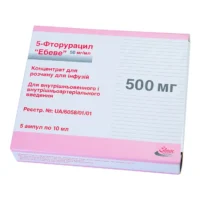 Fluorouracil (fluorouracil) solution for injections 50 mg/ml. 10 ml. (500 mg.) №1